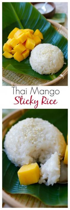 WILL TRY!!! Mango sticky rice – a popular sweet sticky rice with coconut milk and fresh mangoes. Make your favorite Southeast Asian dessert at home | rasamalaysia.com