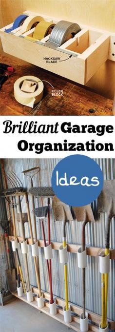 Brilliant Garage Organization ideas that will make life easier. Great ideas, tips, tutorials for insanely easy garage organization.