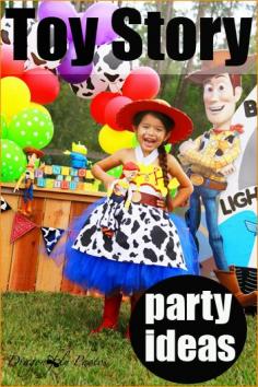 Toy Story Party Ideas, celebrate with Woody, Buzz Lightyear, Mr. & Mrs. Potato Head, Jessie and the Aliens.  Great Disney party ideas!  Cute kid crafts.