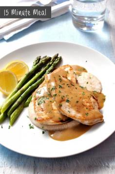 A complete dinner on the table in just 15 minutes - made from scratch!   15 Minute Chicken with Creamy Marsala Sauce, White Bean Puree & Asparagus