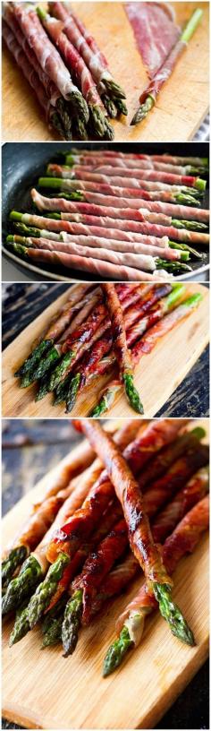 Prosciutto wrapped asparagus... I'm thinking bacon wrapped asparagus!