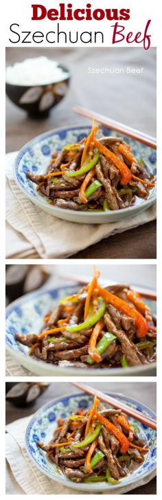 
                    
                        {China} Szechuan Beef - easy and delicious beef stir-fried with red and green bell peppers, in a mildy spicy savory sauce, so yummy! | rasamalaysia.com
                    
                