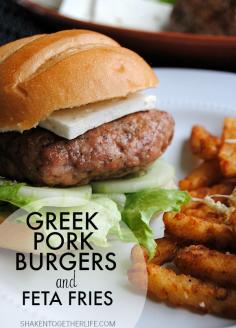 Give your next grill out a Mediterranean twist and serve flavorful Greek Pork Burgers topped with tangy feta and fresh cucumbers and crispy Feta Fries!