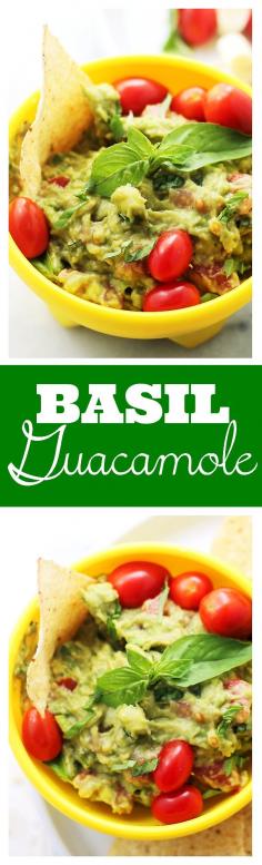 
                    
                        Basil Guacamole - A delicious twist on the classic guacamole made with fresh basil, tomatoes, onions and lime.
                    
                