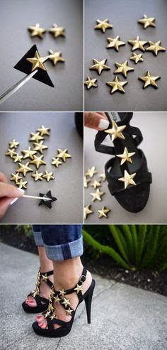 DIY Giuseppe Zanotti star sandals, star studded, studs, glue, shoes, design, creative, stars, gold