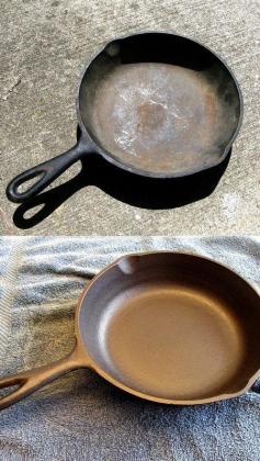 Reconditioning & Re- seasoning cast iron. I could have used this yesterday when I discovered my large cast iron skillet was rusted.