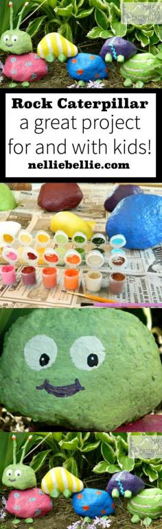 A great project to do with kids! Make a caterpillar from painted rocks! ~nelliebellie.com #kidscrafts #caterpillar #outdoor