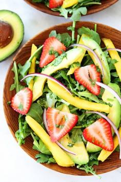 Mango, Strawberry, and Avocado Arugula Salad Recipe #salad #glutenfree #vegan