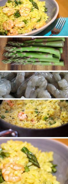 Shrimp and Asparagus Saffron Risotto - If you are looking for a simple dish, that both tastes and looks beautiful, this recipe will not disappoint!