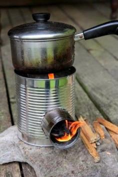 How to Make a Hobo Tin Can Portable Rocket Stove - Log Cabin Cooking Tutorial