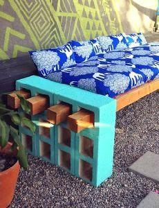 what a cool idea! DIY Outdoor Seating - inexpensive cinder block bench.... great for the firepit!