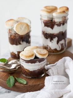 Smores In a Jar | foodiecrush.com _ #Baking in #Jars #Recipe #Homemade #Chocolate #Marshmallow #Dessert #Campfire #Picnic