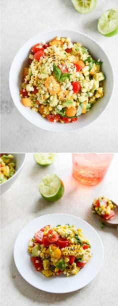 
                    
                        Embarrassingly Easy Grilled Corn and Tomato Salad - super simple and delicious! I howsweeteats.com
                    
                