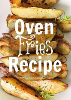 Easy homemade oven steak fries recipe! Yum! Cooked much faster than an hour -- more like 35 mins.. I used more olive oil, added garlic powder & garlic/red pepper flakes ground together.