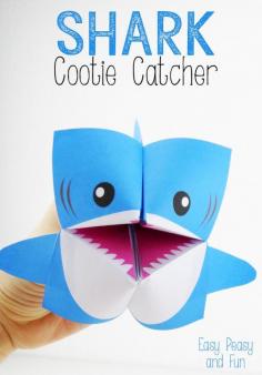 Cootie Catcher paper craft - Fun Fortune Teller Origami project for kids (with a free printable and instructions), for Shark Week.