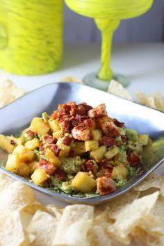 What's better than Guacamole? Guacamole plus bacon. What's better than guacamole plus bacon? Guacamole plus bacon plus spicy pineapple and shrimp! Recipe via @Nicole Leggio (Cooking for Keeps)