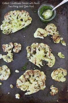 Grilled Cauliflower Steaks with Pesto Recipe on Yummly