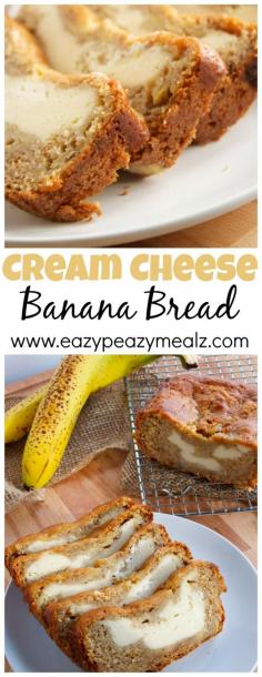 
                    
                        Cream Cheese Banana Bread: This is hands down the best banana bread ever. It is like cheesecake plus banana bread and totally acceptable for breakfast! - Eazy Peazy Mealz
                    
                
