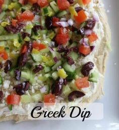 
                    
                        Greek Dip - with hummus, feta, olives, and other yummy ingredients!
                    
                