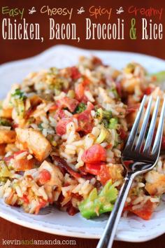 Top 20 Most Popular Recipes of 2013: Cheesy Chicken Bacon Broccoli and Rice. One of our favorite quick and easy weeknight meals. It’s like a super cheesy broccoli soup with added chicken, bacon, and spicy tomatoes. You can’t go wrong with that combo!