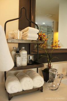 Bathroom at the 2014 HGTV Dream Home - Great idea for small counter space!
