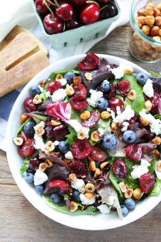 
                    
                        Balsamic Grilled Cherry, Blueberry, Goat Cheese, and Candied Hazelnut Salad
                    
                