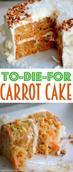 To-Die-For Carrot Cake - The BEST Carrot Cake you'll ever try! (...and it's made with applesauce! |#recipe #cake #dessert www.sahuaritasun.com