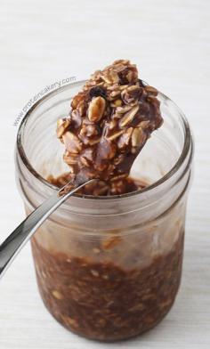 Chocolate Coconut Overnight Protein Oats (chocolate protein powder, coconut shreds)