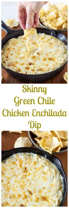 Skinny Green Chile Chicken Enchilada Dip| Creamy, cheesy, enchilada dip that's good you'll want to eat it all! | appetizer recipe