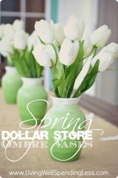 Dollar Store Spring Ombre Vases - super cute & thrifty DIY project (less than 30 mins and $7 to make all 3!)