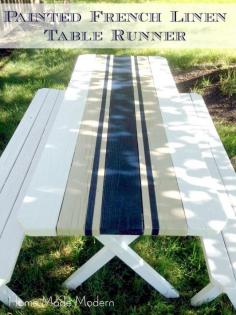 From Old to New: give your picnic table a makeover--  Painted table runner.   I love this picnic table