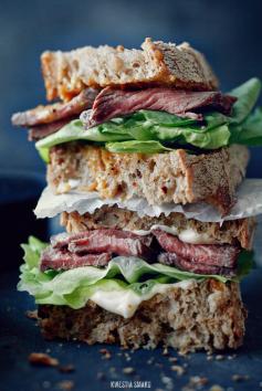 Steak sandwich- Filet Mignon Sandwich with Mayonnaise and Truffle Mayonnaise and mustard sauce