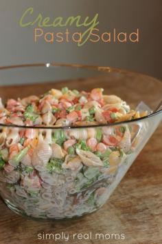 Creamy Pasta Salad :: Ranch dressing, pepperoni, jack cheese, broccoli, peas...  :: "Hands down the best side dish ever. Makes the perfect MAIN dish on a hot day, too!"