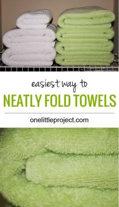 This is the easiest way to fold towels nicely. Unlike the other tutorials I've seen, you can fold these towels without needing a flat surface.