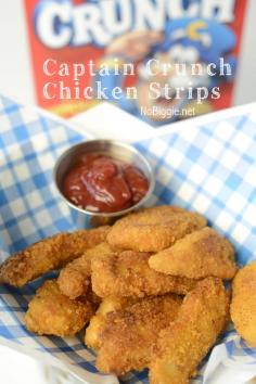 Captain Crunch Chicken Strips | NoBiggie.net | where salty meets sweet, these are sooo good! #recipe #chicken