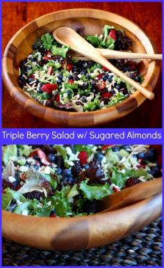 Triple Berry Salad with Sugared Almonds - this is one of Recipe Girl's favorite salad recipes ever, especially for summer entertaining!