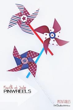 Mix and match these free printables to make cool Fourth of July Pinwheels! {OneCreativeMommy.com}