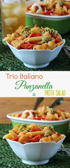 
                    
                        Trio Italiano Panzanella Pasta Salad is light and healthy. Easy to make, a filling lunch and perfect for parties.   The pasta even includes vegetables.
                    
                