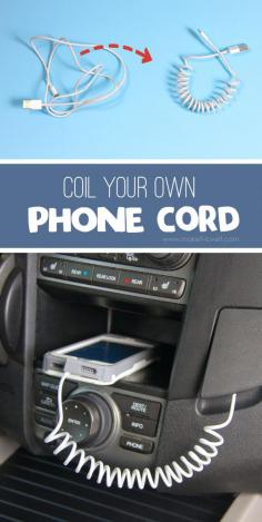 How To Coil Your Own Phone Cord (video included). All it takes is about 3 minutes, and you can turn those tangled messy cords, into perfectly coiled ones!
