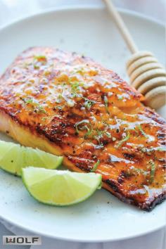 Honey Glazed Salmon - The easiest, most flavorful salmon you will ever make. And that browned butter lime sauce is to die for! | DamnDelicious.net
