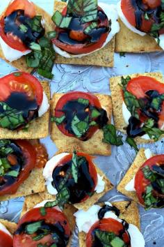 Caprese bites on low carb tortilla chips