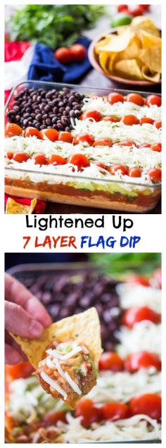 
                    
                        This Lightened Up 7 Layer Dip is the perfect party food. By replacing sour cream with hummus and using reduced fat cheese, you save on calories without sacrificing flavor!
                    
                