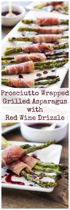 
                    
                        Prosciutto Wrapped Grilled Asparagus with Red Wine Drizzle | Grilled Asparagus wrapped in prosciutto is the perfect summer appetizer!
                    
                