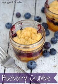 Blueberry Crumble is the perfect dessert for a backyard BBQ! Just 4 ingredients and oh-so-easy prep makes this one a winner. Don't want to use the boxed cake mix bit like the use of individual servings in the jars