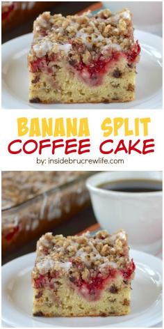 Banana Split Coffee Cake | Inside BruCrew Life | A delicious banana split twist will make this banana coffee cake your go to summer breakfast recipe.