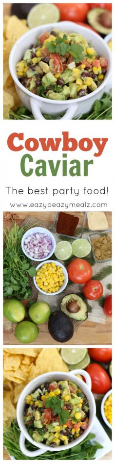 
                    
                        The best party food ever! This Cowboy Caviar is so dang good. Fresh limes, avocado, corn, tomato, and more! It always gets gobbled up fast! - Eazy Peazy Mealz
                    
                