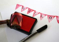 homemade roller rubber stamp--bunting.