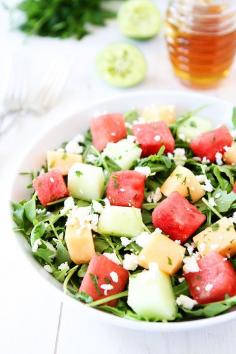 Melon Arugula Salad with Honey Lime Dressing #recipe #salad #summer #healthy