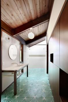 
                    
                        That floor! Japanese-Inspired Bainbridge Island house Master Bathroom
                    
                