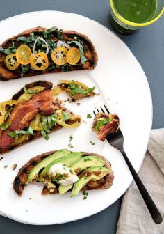 Healthy Breakfast Tartines: Avocado + Old Bay, Tomato + Bacon + Basil, Sardine Salad + Chives, Kale Salad + Kumquats | Apartment 34